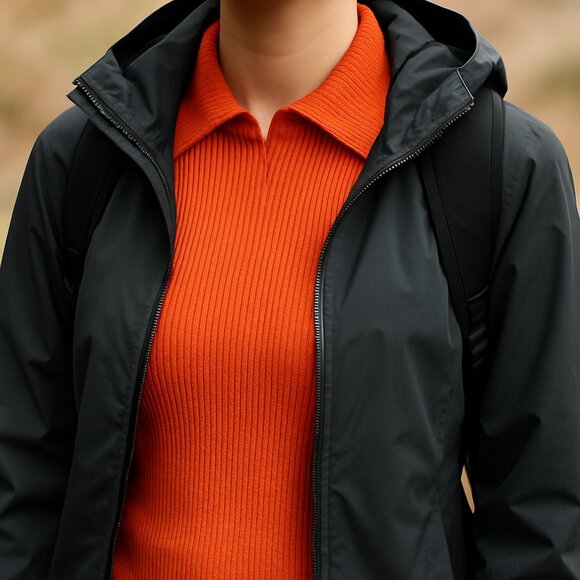 VTG 100% Wool Ribbed Johnny Collar Mock Neck Orange Hiking Base Layer w flaws - Picture 7 of 13